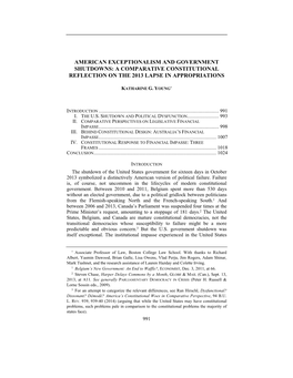 American Exceptionalism and Government Shutdowns: a Comparative Constitutional Reflection on the 2013 Lapse in Appropriations