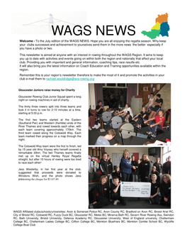 WAGS NEWS Welcome - to the July Edition of the WAGS NEWS