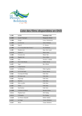 Liste Des Films Disponibles En DVD