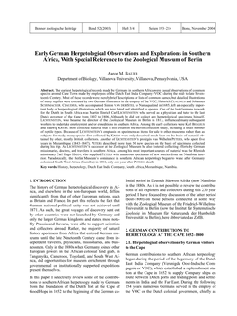 Early German Herpetological Observations and Explorations in Southern Africa, with Special Reference to the Zoological Museum of Berlin