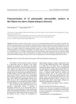 Characterization of 12 Polymorphic Microsatellite Markers in the Chinese Tree Shrew (Tupaia Belangeri Chinensis)