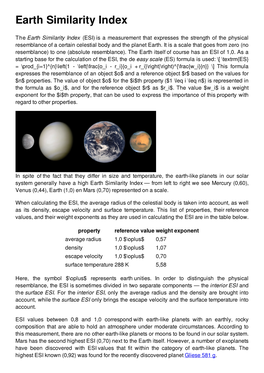 Earth Similarity Index