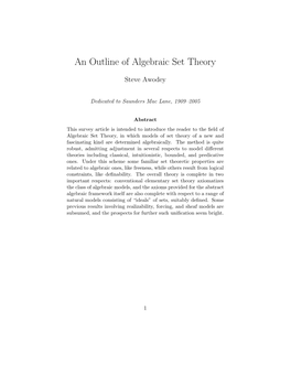 An Outline of Algebraic Set Theory