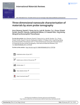 Three-Dimensional Nanoscale Characterisation of Materials by Atom Probe Tomography