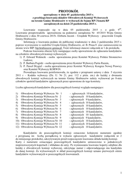 PROTOKÓŁ 22-500 Hrubieszów Sporządzony W Dniu 05 Października 2015 R