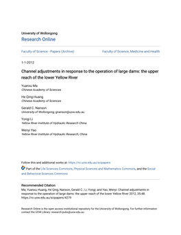 Channel Adjustments in Response to the Operation of Large Dams: the Upper Reach of the Lower Yellow River
