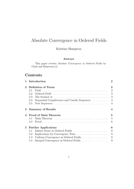 Absolute Convergence in Ordered Fields