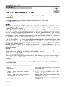 Facet Arthropathy Evaluation: CT Or MRI?