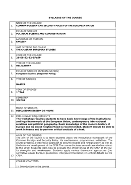 Common Foreign and Security Policy of the European Union