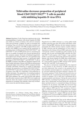 Telbivudine Decreases Proportion of Peripheral Blood CD4+CD25+Cd127low T Cells in Parallel with Inhibiting Hepatitis B Virus DNA