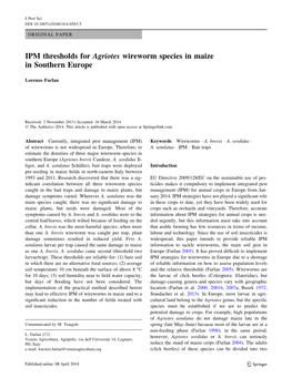 IPM Thresholds for Agriotes Wireworm Species in Maize in Southern Europe