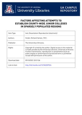 Factors Affecting Attempts to Establish County-Wide Junior Colleges in Sparsely Populated Regions