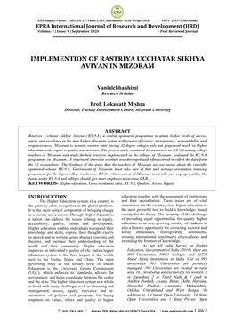 Implemention of Rastriya Ucchatar Sikhya Aviyan in Mizoram