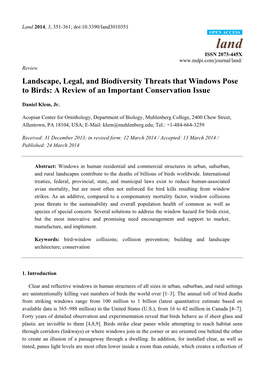 Landscape, Legal, and Biodiversity Threats That Windows Pose to Birds: a Review of an Important Conservation Issue