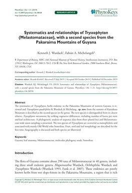 Systematics and Relationships of Tryssophyton (Melastomataceae