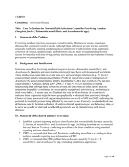 Case Definitions for Non-Notifiable Infections Caused by Free-Living Amebae (Naegleria Fowleri, Balamuthia Mandrillaris, and Acanthamoeba Spp.)