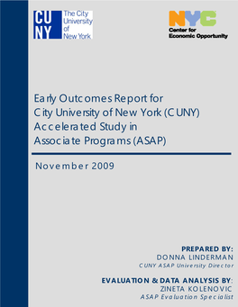 Early Outcomes Report for Cuny Asap Table of Contents