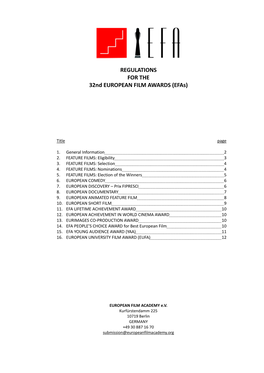 Regulations for the European Film Awards and the Consent to Make the Film Available on the EFA VOD Platform