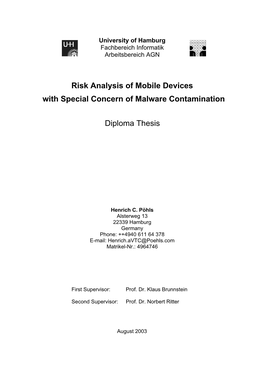 Risk Analysis of Mobile Devices with Special Concern of Malware Contamination
