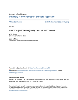 Cenozoic Paleoceanography 1986: an Introduction