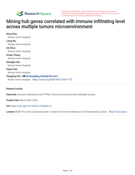 Mining Hub Genes Correlated with Immune Infiltrating Level Across