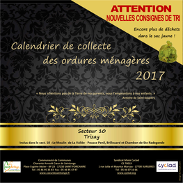 Calendrier De Collecte Des Ordures Ménagères 2017