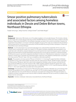 Smear Positive Pulmonary Tuberculosis and Associated Factors