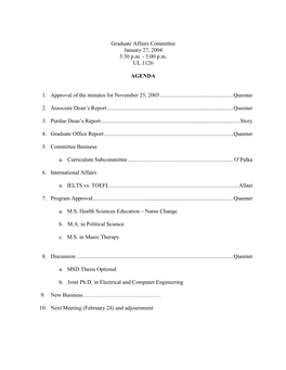 Graduate Affairs Committee January 27, 2004 3:30 P.M