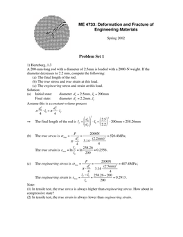 ME 4733: Deformation and Fracture of Engineering Materials Problem Set 1