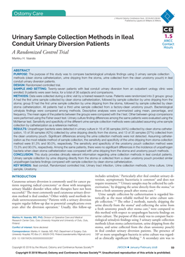 Urinary Sample Collection Methods in Ileal Conduit Urinary Diversion Patients a Randomized Control Trial Markku H