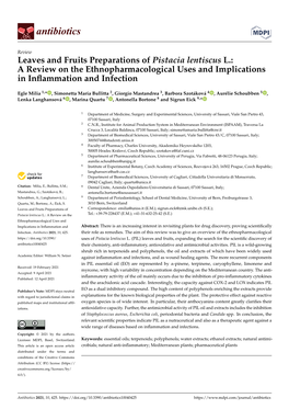 Leaves and Fruits Preparations of Pistacia Lentiscus L.: a Review on the Ethnopharmacological Uses and Implications in Inﬂammation and Infection