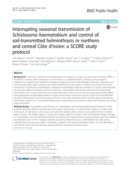 Interrupting Seasonal Transmission of Schistosoma Haematobium and Control of Soil-Transmitted Helminthiasis in Northern and Cent