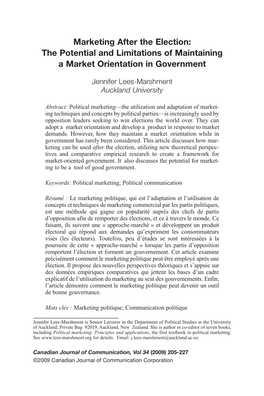 Marketing After the Election: the Potential and Limitations of Maintaining a Market Orientation in Government