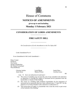 House of Commons NOTICES of AMENDMENTS Given up to and Including Monday 1 February 2021