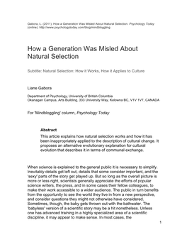 How a Generation Was Misled About Natural Selection