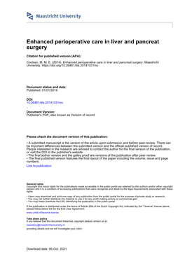 Enhanced Perioperative Care in Liver and Pancreat Surgery