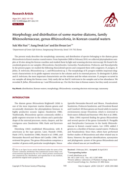 Morphology and Distribution of Some Marine Diatoms, Family Rhizosoleniaceae, Genus Rhizosolenia, in Korean Coastal Waters