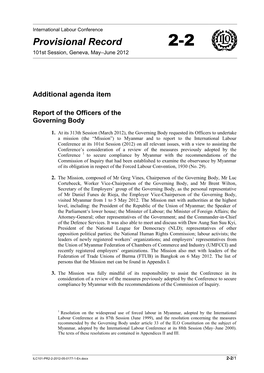 Additional Agenda Item, Report of the Officers of the Governing Bodypdf