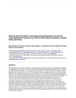 Petrology and Geochemistry of Volcanic Rocks Behind the Cenozoic Arc Front in the Andean Cordillera, Central Chile (33°50'S)