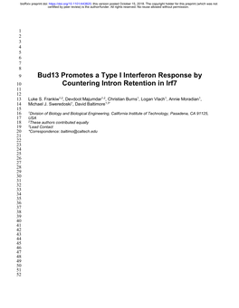 Bud13 Promotes a Type I Interferon Response by Countering Intron