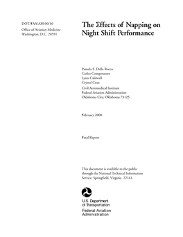 The Effects of Napping on Night Shift Performance February 2000 6