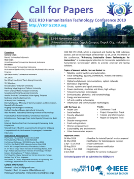 Call for Papers IEEE R10 Humanitarian Technology Conference 2019