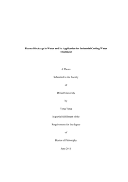 Plasma Discharge in Water and Its Application for Industrial Cooling Water Treatment