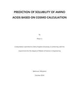 Prediction of Solubility of Amino Acids Based on Cosmo Calculaition