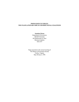 From Olson to Veblen: the Stagflationary Rise of Distributional Coalitions