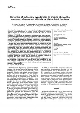 Screening of Pulmonary Hypertension in Chronic Obstructive Pulmonary Disease and Silicosis by Discriminant Functions