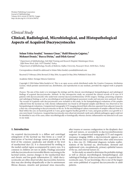 Clinical, Radiological, Microbiological, and Histopathological Aspects of Acquired Dacryocystoceles