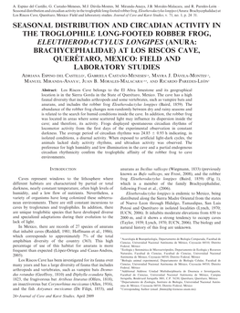 Seasonal Distribution and Circadian Activity in the Troglophile Long-Footed Robber Frog, Eleutherodactylus Longipes (Anura: Brac