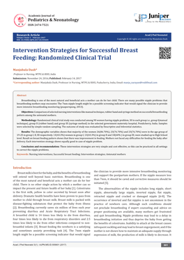 Intervention Strategies for Successful Breast Feeding: Randomized Clinical Trial