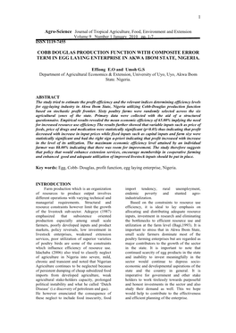 Cobb Douglas Production Function with Composite Error Term in Egg Laying Enterprise in Akwa Ibom State, Nigeria